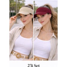 Wearflawless Kadın 2'li Set Vizör Üstü Açık Şapka, Siperli Şapka,yazlık Güneş Koruyucu Vizör Şapka, Tenis Şapkası