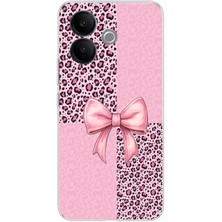 TechTree Vivo V60 Lite Uyumlu Pembe Leopar Desenli ve Kurdele Baskılı Silikon Kılıf