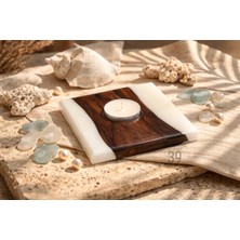 39 Art Studio Classic Ceviz & Epoksi Mumluk – El Yapımı Tealight Mumluk – 12X12 cm Tasarım Dekoratif Mumluk
