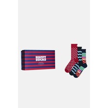 Happy Socks - Çok Renkli Karışık Desenli 3\'lü Pamuklu Çorap Seti