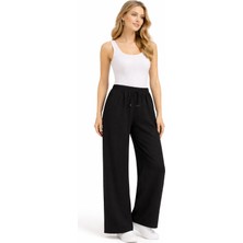 Kavaklıdere Giyim Kadın Beli Lastikli Bol Paça Ayrobin Pantolon Cepsiz Rahat Kalıp Büyük Beden 48-56