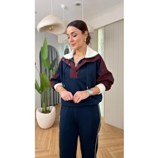 Qimya Butik Keyymod Kadın Paraşüt Detaylı Renk Bloklu Bol Pantolonlu Modal Sweat-Pantolon Takım