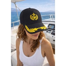 Wearflawless Unisex Kaptan Denizci Şapkası, Marina Şapkası, Ayarlanabilir Yazlık Şapka, Denizci Şapka