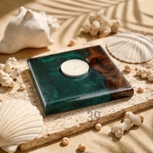 39 Art Studio Classic Ceviz & Epoksi Mumluk – El Yapımı Tealight Mumluk – 12X12 cm Tasarım Dekoratif Mumluk