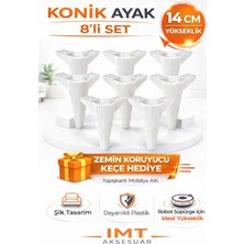 Konik 14 cm Beyaz 8 Adet Mobilya Ayağı Robot Süpürgeye Uyumlu Koltuk Tv Ünitesi Konsol Ayağı