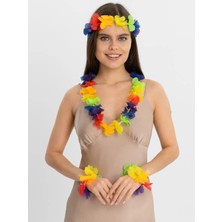 Evvano Rengarenk Hawaii Kolye Taç Bileklik Seti 4 Parça