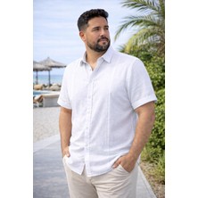 Colvis Man Erkek Keten Battal Dar Kalıp Kısa Kollu Gömlek Beyaz Yazlık Hafif Nefes Alan Şık Rahat Erkek Gömlek