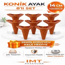 İmt Aksesuar Konik 14 cm Ceviz 8 Adet Mobilya Ayağı Robot Süpürgeye Uyumlu Koltuk Tv Ünitesi Konsol Ayağı