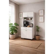 Uğur Ranza Modern Kahve Köşesi Dolabı – Raflı Çok Amaçlı Kahve Ünitesi | Mutfak & Ofis Uyumlu 4 Kapaklı  1 Çekmeceli