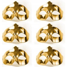 Evvano Altın Metalize Renk Düz Balo Parti Maskesi 6 Adet