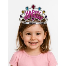 Evvano Gümüş Renk Happy Birthday Yazılı Doğum Günü Tacı 60 cm