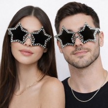 Evvano Gümüş Renk Disko Yıldızı Retro Parti Gözlüğü 16X7 cm