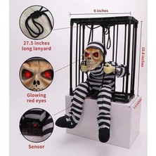 Evvano Hareketli Sesli Sensörlü Mahkum Görünümlü Kuru Kafa Iskelet Dekorasyon 22X27 cm