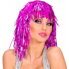 Evvano Pembe Fuşya Işıltılı Metalize Parti Peruğu