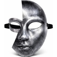 Evvano Antik Efektli Gümüş Yarım Yüz Plastik Parti Maskesi