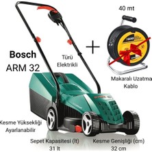 Bosch Arm 32 1200 W Elektrikli Çim Biçme Makinesi+ 20 Metre Makaralı Uzatma Prizli Kablo ile Beraber