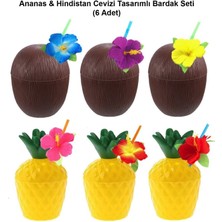 Evvano Ananas & Hindistan Cevizi Tasarımlı Pipetli Bardak Seti (6 Adet)