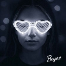 Evvano Beyaz LED Işıklı Kalp Gözlük – 3 Modlu Parti & Glow Gözlüğü