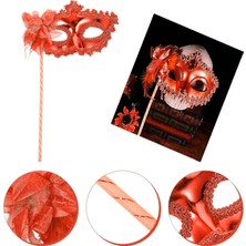 Evvano Kırmızı Işıltılı Tutmalı Fotoğraf Çekimi Maskesi 18X29 cm