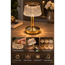 Eser Ticarett Şarjlı LED Kristal Masa Lambası Gold | Dokunmatik Kablosuz Dekoratif Abajur | Restoran ve Ev Için Masa Lambası