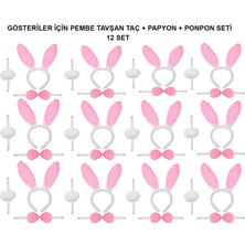 Evvano Pembe Tavşan Kostüm Seti – Taç, Papyon, Ponpon (12’li Paket)