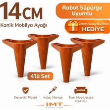 Konik 14 cm Ceviz 4 Adet Mobilya Ayağı Robot Süpürgeye Uyumlu Koltuk Tv Ünitesi Konsol Ayağı
