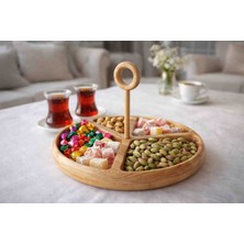 Doğal Ahşap Bölmeli Şekerlik & Çerezlik Sunum Tepsisi 30 cm – Kulplu Servis Tabağı