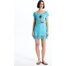 Lc Waikiki Yeni Sezon Bisiklet Yaka Baskılı Kısa Kollu Kadın Plaj Elbisesi
