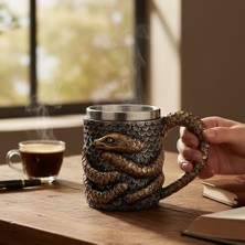 Keyfim Shop Ejderha Kabartmalı Dekoratif Kupa – 3D Yılan/ejderha Tasarımlı Fantastik Kahve Kupası 🐉☕