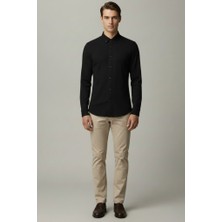 Yyz Store Slim Fit Siyah Oxford Düğmeli Yaka  Ütülenebilir Triko Gömlek