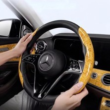 Temiz Pazar Ahşap Tasarımlı Direksiyon Simidi Koruma Kılıfı 2 Li Sarı