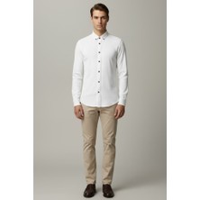 Yyz Store Slim Fit Beyaz Oxford Düğmeli Yaka  Ütülenebilir Triko Gömlek