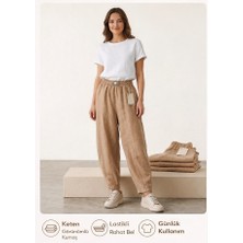 Kavaklıdere Giyim Kadın Keten Görünümlü Lastikli Bel Rahat Kesim Pantolon