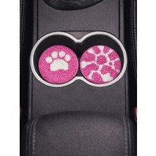 Fun Life Araba Bardak Altlığı 2'li Set Punch El Yapımı Altı Keçeli 7cm Pembe Pati ve Leopar Desenli
