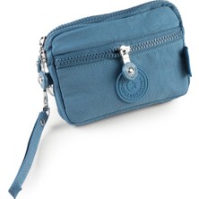 İmaks Krinkıl / Klinkır Su Geçirmez Kumaş 3 Fermuarlı Bilek Askılı Cep Telefon Taşıma Cüzdan Çanta Mavi 515-B