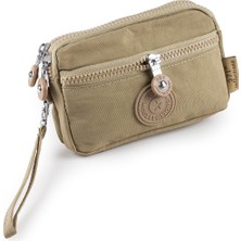 İmaks Krinkıl / Klinkır Su Geçirmez Kumaş 3 Fermuarlı Bilek Askılı Cep Telefon Taşıma Cüzdan Çanta Camel 515-B