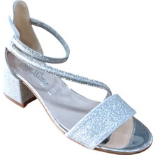 Mini Women 26Y796 Çocuk Taşlı Açık Topuklu Ayakkabı Gümüş