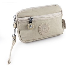 İmaks Krinkıl / Klinkır Su Geçirmez Kumaş 3 Fermuarlı Bilek Askılı Cep Telefon Taşıma Cüzdan Çanta Krem 515-B