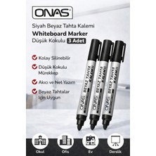 Maarketim Onas Siyah Beyaz Tahta Kalemi Whiteboard Marker Düşük Kokulu 3 Adet
