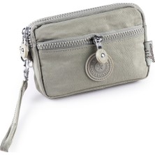 İmaks Krinkıl / Klinkır Su Geçirmez Kumaş 3 Fermuarlı Bilek Askılı Cep Telefon Taşıma Cüzdan Çanta Bej 515-B