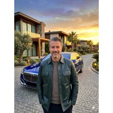 Viamod Leather Erkek Hakiki Deri Ceket Yeşil Gömlek Model Premium Slim Fit Gerçek Deri Mont Üretici Garantili 19060