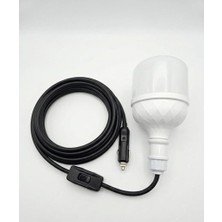 Geseus Araç Çakmak Girişli 30W 12V LED Ampul,lü E27 Duylu Anahtarlı Araç,karavan,kamp Seyyar Lamba 12/16A 2 X1,5mm Ttr Bakır 5 Mt-Siyah