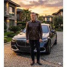 Viamod Leather Erkek Hakiki Deri Ceket Kahverengi Gömlek Model Premium Slim Fit Gerçek Deri Mont Üretici Garantili 19060