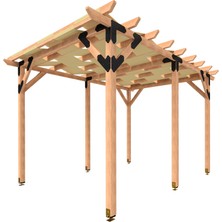 Treemet Ahşap Kamelya - Gölgelikli Lüks Bahçe Pergola 3X4M  | 10X10CM Kalın Dikmeler & Metal Bağlantılı Modüler Kurulum