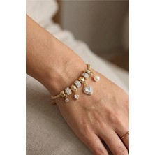 Lykos Gold Renk Kalp Charmlı Kadın Bileklik