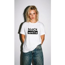 Kadın Oversize Tişört Black White Baskılı Beyaz / 2xl