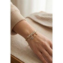Lykos Gold Renk Göz Model Charmlı Kadın Bileklik