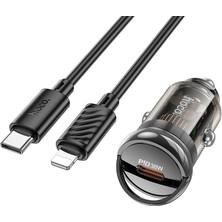 Hoco Z53 Sight Single PD30W Type-C Girişli Araç Çakmaklık Hızlı Şarj Aleti + Type-C To iPhone LIGHTN-(5775)