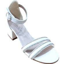 Mini Women 26Y709 Çocuk Taşlı Açık Topuklu Ayakkabı Beyaz