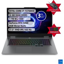 Lenovo Loq Intel Core I7 13700HX 16GB 1tb SSD 8gb RTX5060 17.3" 165Hz Freedos Gaming Taşınabilir Bilgisayar
